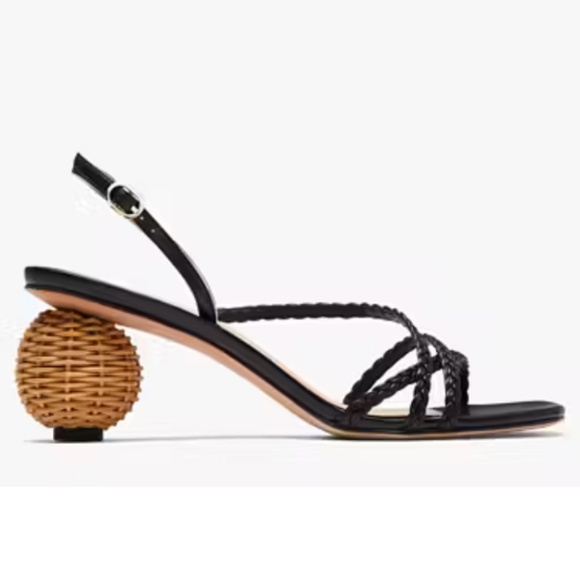 Kate Spade Valencia Sandals Black Size 8 Woven Raffia Ball Heel - Picture 9 of 13
